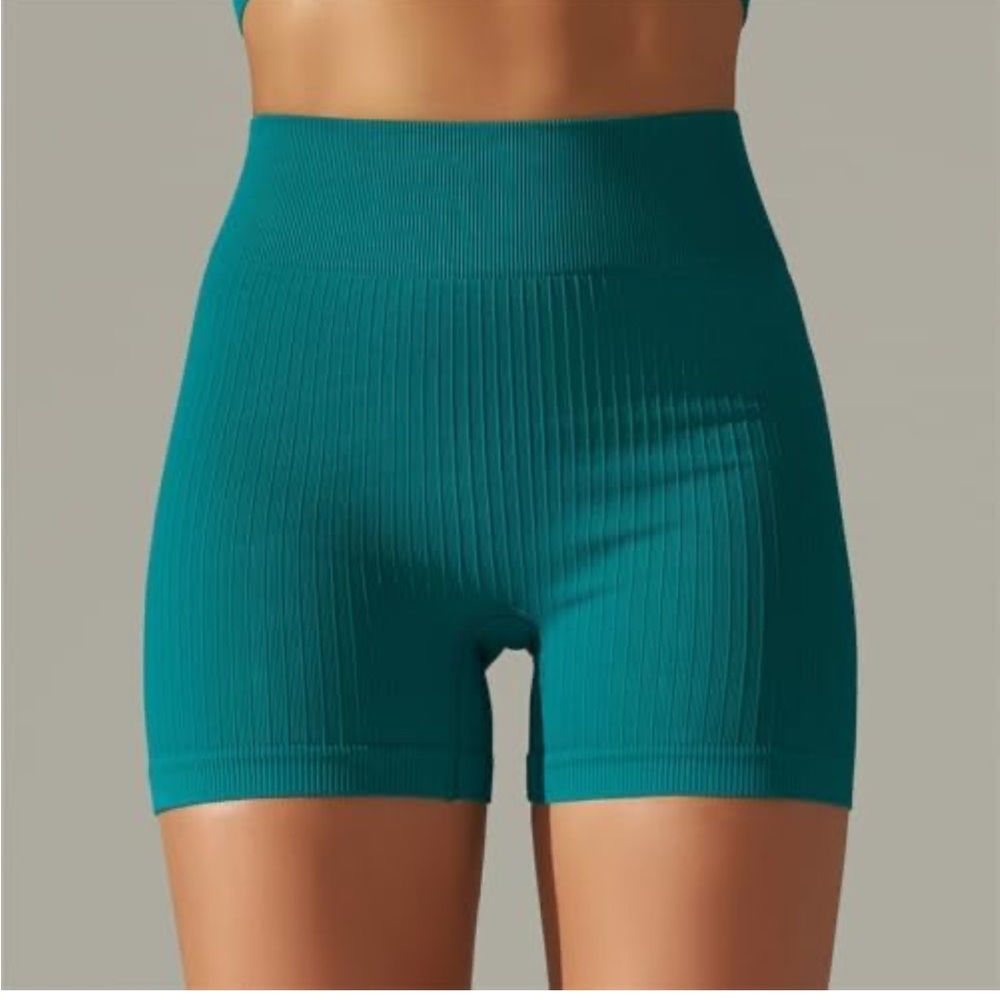 Green Nylon Spandex Ribbed Biker Shorts L NWOT